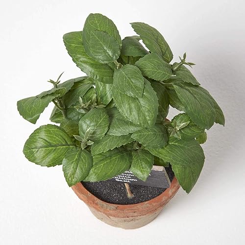 HOMESCAPES Plante Verte Artificielle en Pot Basilic, Herbe aromatique Artificielle - Nail Gallerys