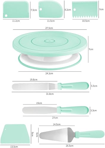 Kit de décoration de gâteau de 30,5 cm comprenant 1 plateau tournant à gâteau, 1 service à gâteau, 2 spatules à glaçage, 4 grattoirs à glaçage - Nail Gallerys