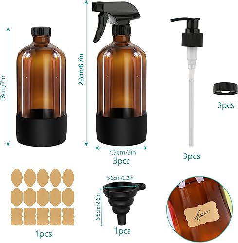 Didilor Lot de 3 flacons vaporisateurs vides en verre ambré de 500 ml pour cheveux, plantes, jardinage, huiles essentielles, paramètres de jet avec gâchette réglable pour jet et brume - Nail Gallerys