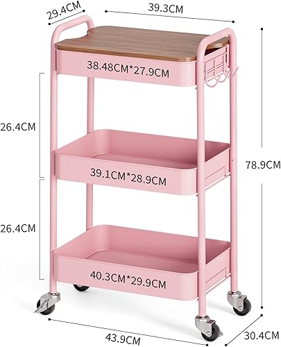 kingrack Chariot à roulettes à 3 niveaux, chariot utilitaire en métal avec plateau en bois amovible, chariot de rangement pour loisirs créatifs, chariot de service facile à assembler, vert - Nail Gallerys