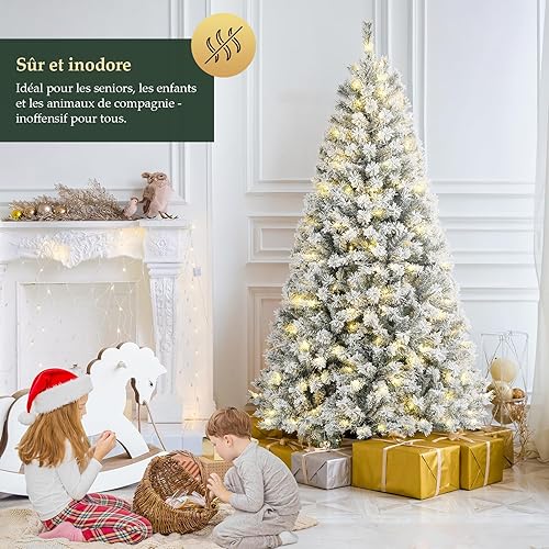 SALCAR Sapin de Noël Artificiel Lumineux 210cm, Arbre de Noel avec 380 LED, 868 Pointes de Branche, Gants et Pieds de Sapin de Noël en Métal, Lgnifuge, Assemblage Rapide - Nail Gallerys