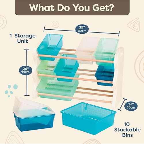 B. Spaces - Totes Tidy - Organizateur de Jouets - Meubles de Rangement pour Les Tout-Petits - avec 10 bacs empilables - Ivoire et Menthe - 3 Ans et + - Nail Gallerys