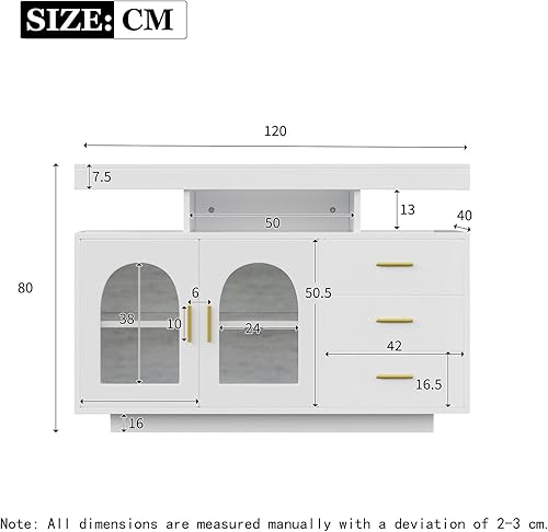 PUGSDRLY Commode avec 3 Tiroirs et 2 Portes,Meuble Rangement Salon,Buffet Salon avec lumière LED,Moderne Commode Noir pour de Multiples Scénarios 120x40x80cm - Nail Gallerys