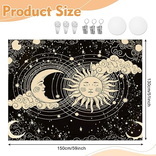 EUIEUT Tapisserie Murale Décorative, Tapisserie Soleil Lune Créatif, Tapisserie Murale Tissu Tenture Murale Boheme, Grand Tapisserie Murale à Suspendre pour Murs, Chaises, Pique-Nique, Nappes,Canapés - Nail Gallerys