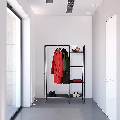 Relaxdays Portant, Porte-Manteaux, Tringle à vêtements, 5 Surfaces de Rangement, entrée, HxlxP: 150x100x40 cm, Noir, Fer, Plastique, 1 - Nail Gallerys