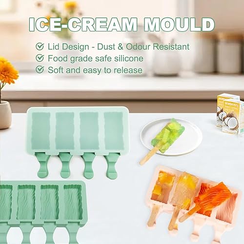 KUIRUNRX® Moules à Glace Silicone, 2 Pcs Moule à Dessert, Moule à Crème Glacée avec Couvercles, Réutilisable, pour Maison Dessert, Jus de Fruits, Crème Glacée, con 50 Bâtonnets en Bois (B) - Nail Gallerys