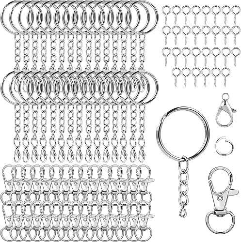 150 pièces anneaux porte clé avec chaîne – Set complet attache porte clef, crochet porte clef, anneaux bijoux et accessoires pour fabrication de porte-clés et bijoux DIY (argenté) - Nail Gallerys