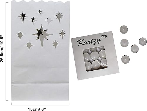 Sac à Bougies (Paquet de 50) - Résistants à la Flamme, Réutilisables Lanterne Papier Blanc pour Vacances, Décoration de Fête et Mariage - Étoile, Cœur, Lune, Dot et Papillon Forme d' Sac à Bougies - Nail Gallerys