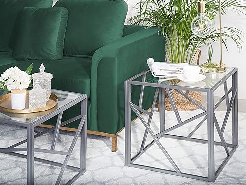 Table d'Appoint Carrée avec Plateau en Verre et Cadre en Métal Argenté pour Salon ou Chambre au Style Moderne et Glamour Beliani - Nail Gallerys