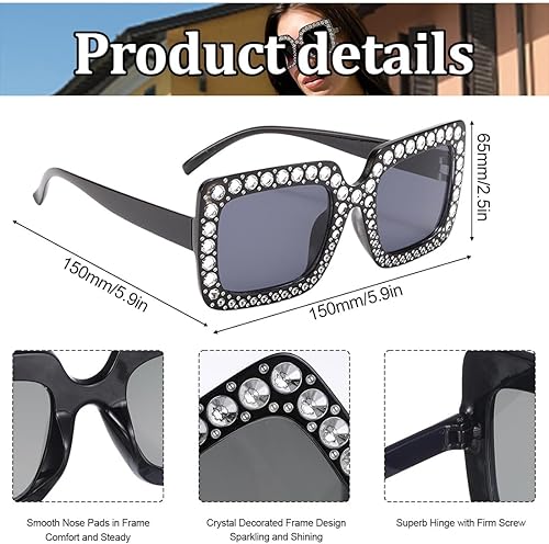 1 paire de lunettes de fête pour adultes, lunettes noires carrées en strass, lunettes fun, déguisement, carnaval, fête à thème, hommes et femmes. - Nail Gallerys