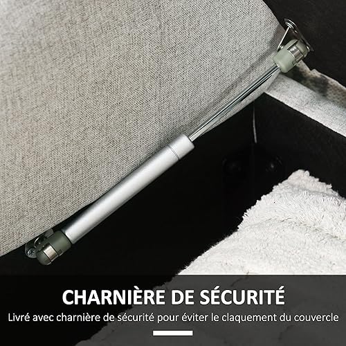 HOMCOM Banc de Rangement, Bout de lit, Coffre de Rangement en Tissu Aspect Lin avec Pieds en Bois, 146,5 x 49 x 72 cm, Gris - Nail Gallerys