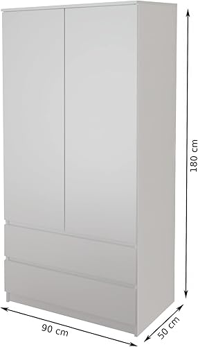 Armoire en bois anthracite et chêne - 180 cm de haut et 90 cm de large - Avec 2 tiroirs, 3 étagères et tringle à vêtements - Pour chambre à coucher, couloir, cave, bureau - Nail Gallerys