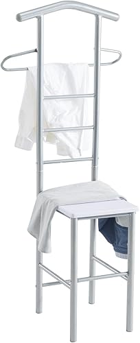 IDIMEX Valet de Chambre JIVO chevalet de Nuit Portant pour vêtements, Structure en métal argenté avec Tablette en MDF décor Blanc Mat - Nail Gallerys