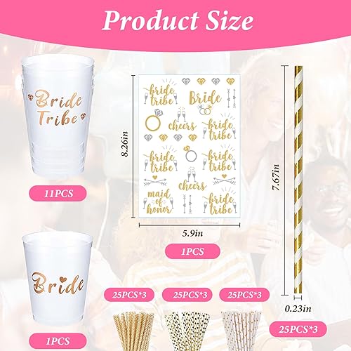 TICKLELY 25 pièces Team Bride Tasses Bachelorette Party Bride Tribe Cup pailles or Equipe de Mariée et Party Cups Bride to be Cups Autocollants De Tatouage, pour les fiançailles, les fêtes de mariage - Nail Gallerys
