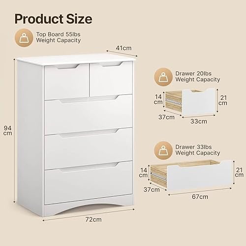 Bealife Commode 5 Tiroirs - Meuble de Rangement Spacieux en Bois - Commode Moderne pour Chambre, Couloir, Bureau et Salon - Nail Gallerys