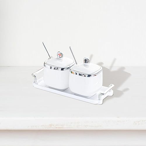 Fenteer Récipient en Porcelaine pour Condiments, Boîte à épices, Contenant pour Sucre et Sel avec Cuillère, 2 Pots d'or - Nail Gallerys