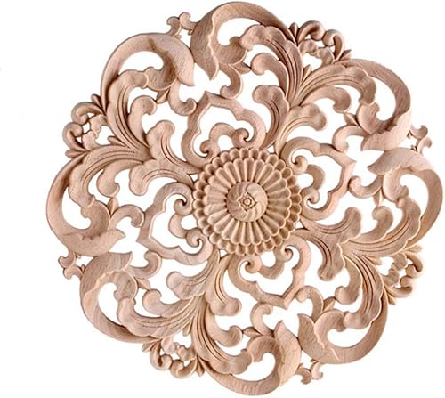 20 x 20 cm - Décoration ronde en bois sculpté - Sculpture en bois non peinte - Pour bricolage - Artisanat - Meubles de table basse - Décoration de porte - Décoration de Noël - Décoration de fenêtre - Nail Gallerys