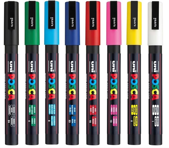 UNI Posca Set PC 3M Basic Lot de 8 marqueurs A-1 - Nail Gallerys