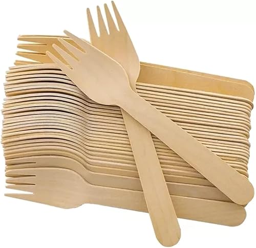 PARENCE.- Lot de 100 Fourchettes en Bois - Couverts en Bois Jetables, Fourchettes Ustensile pour fête, Anniversaire, Camping, Pique-Nique 100 Pièces - 15,6cm - Nail Gallerys