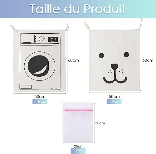 Scettar 2 Pièces Sac à Linge Sale de Voyage - Sac de Rangement en Toile Coton Robuste 60 x 50 cm,pour Voyage et stockage - Nail Gallerys