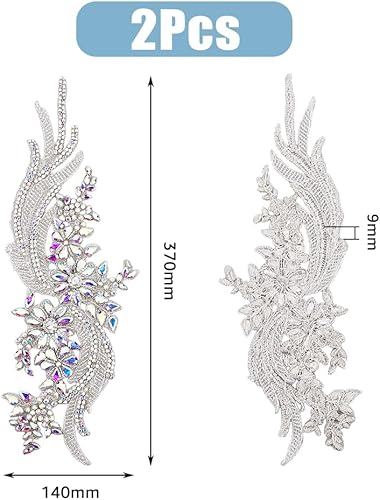 UNICRAFTALE 2 pièce D'Appliques en Dentelle Strass Broderie en Cristal Perlé Patch Floral Broderie en Polyester Ornement en Dentelle Paillettes Colorées à Coudre pour Robe de Mariée - Nail Gallerys