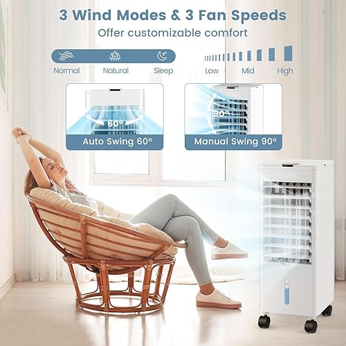 SOARS Climatiseur Mobile Sans Évacuation, 3 En 1 Refroidisseur & Ventilateur & Humidificateur, avec Télécommande, 3 Vitesses, Minuterie 12H, 2 Réservoirs d'Eau, Oscillation 60°/90° (Blanc) - Nail Gallerys