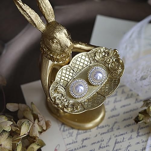 Figurine de lapin doré - Plateau à bijoux - Statue de Pâques - Sculpture d'animal - Décoration de table - Centre de table pour tables modernes (GD1, A) - Nail Gallerys