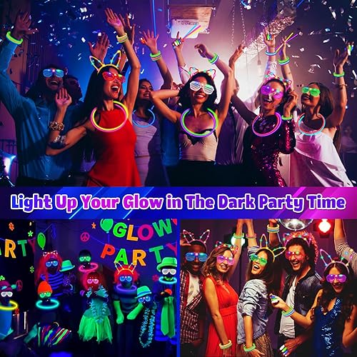 Bracelet Fluorescent Lumineux 82 Pièces, Lunette LED, 50 Bâton Lumineux avec 6 Lunettes LED Lunette Lumineuse, 20 Lumières de Doigt, 6 Serre-Tete Lumineux, Accessoire Fluo pour Festival Fête Mariage - Nail Gallerys