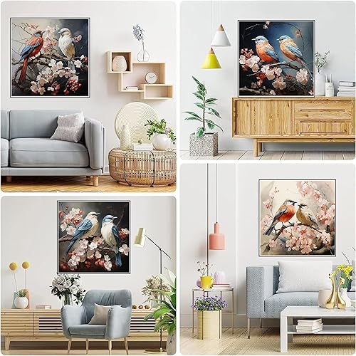 Lot de 4 5D Diamond Painting Oiseau fleuri Peinture Diamant Broderie Diamant Kit Complet Rond Point de Croix Cristal Painting DIY Diamant Painting Adultes pour Murale Maison Décor 20x20cm T-9411 - Nail Gallerys