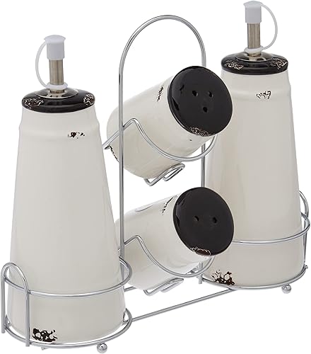 Tognana Urban Chic, Set Huilière, Acetière, Salière, Poivre, Céramique, Blanc et Noir - Nail Gallerys