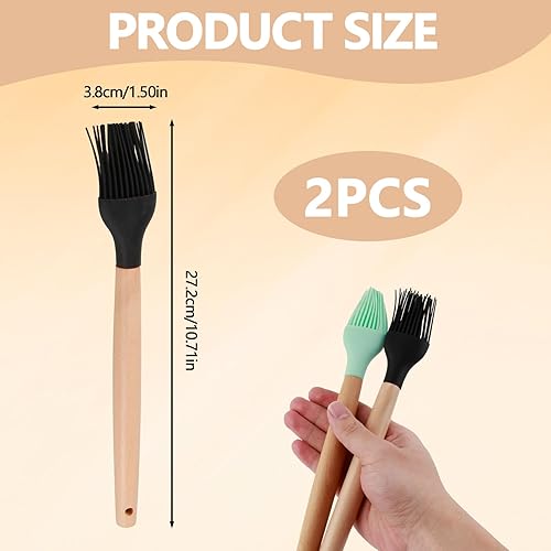 Lot de 2 Pinceaux de Cuisine en Silicone avec Manche en Bambou - Résistants à la Chaleur, Idéaux pour Grillades, Rôtis et Pâtisserie, Manche Long de 24 cm, Têtes Détachables, Noir et Blanc - Nail Gallerys