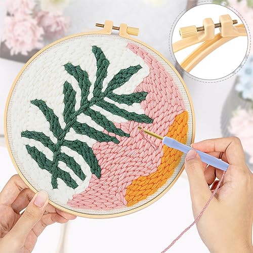 JSRQT Punch Needle Kit pour Débutants, Kit de Démarrage de Broderie Kits pour Adultes, Broderie D'Aiguille de Poinçon Kit avec Motif Feuilles, Punch Needle Broderie Kit avec Outils, Aiguille et fils - Nail Gallerys