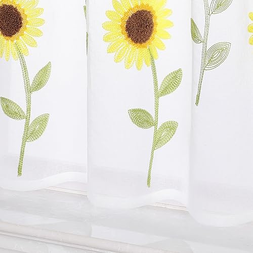 Yujiao Mao Rideau Cuisine Transparent Motif Tournesol Style Campagne Rideau Court Blanc HxL 60x120cm - Nail Gallerys