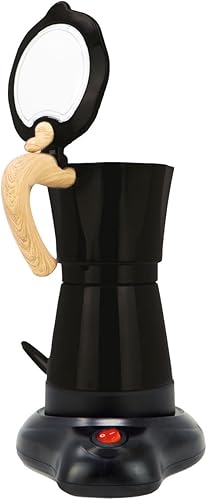 Jocca, Cafetière italienne électrique en aluminium, 6 tasses, machine à café portable et manuelle avec manche en bois, noire, machine à café de style moka - Nail Gallerys