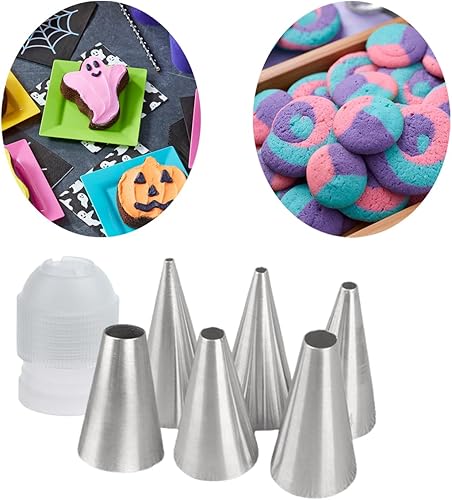 Ensemble de douilles rondes avec coupleur - Douilles de glaçage en acier inoxydable uni en 6 tailles pour macarons, écriture, glaçage royal, biscuits et décoration de gâteaux - Nail Gallerys