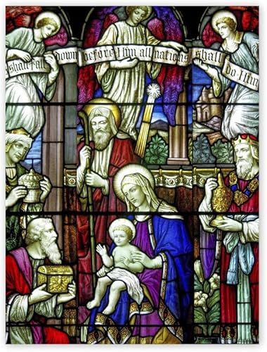 Fratelli Bonella | Vitrail adhésif transparent amovible de l'adoration de la Nativité 30 x 40 cm | Fabriqué en Italie (Adoration de la Sainte Famille) - Nail Gallerys