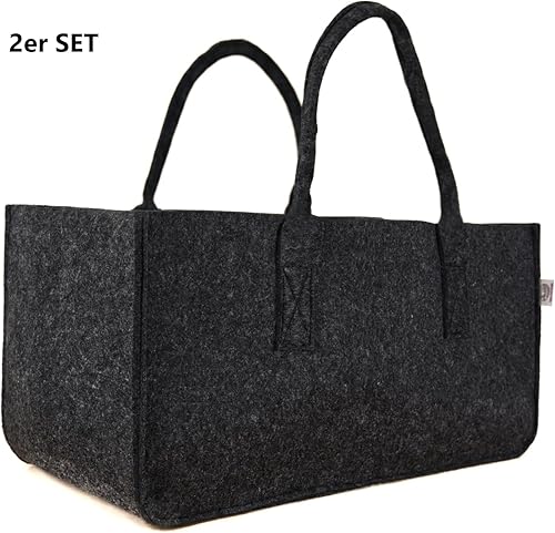 MC-Trend lot de 2 grands sacs en feutre anthracite 50x25x25cm panier à bois de chauffage panier à journaux panier de rangement panier pour journaux en bois parcelle de bois de chauffage (lot de 2) - Nail Gallerys