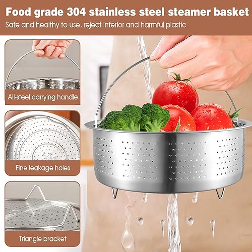 RAKUTE Insert Vapeur,17.5 Cm Calibre Panier Vapeur,304 de Panier Vapeur en Acier Inoxydable avec Plaque MéTallique, Support Et PoignéE,pour RéChauffer en-Cas, Soupes, Fromage, LéGumes, Pain - Nail Gallerys