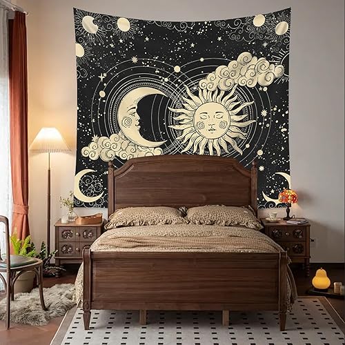 Marjoramy Tapisserie Soleil Lune,Tenture Murale Tapisserie,Tapisserie Murale Lune Et Soleil,Tarot Bannière Tenture Murale Boheme,Pour Chambre Salon Dortoir Fête Tapisserie Murale Décor,130×150cm - Nail Gallerys