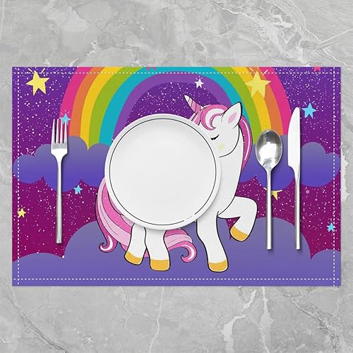 Lot de 4 sets de table arc-en-ciel 30 x 45 cm, motif soleil et étoiles, pour enfants, garçons, dessin animé, nuage girly antidérapant, lavable, pour salle à manger, terrasse, table, cuisine, jaune et - Nail Gallerys