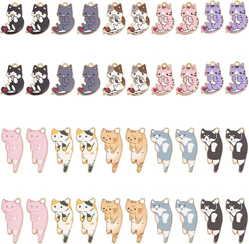 PH PandaHall 40pcs 10 Styles Breloques Chat en Émail 21~30mm Breloques en Forme de Chat en Alliage Breloques D'Animaux Mignons pour Bijoux Bracelets Boucles D'Oreilles Colliers - Nail Gallerys