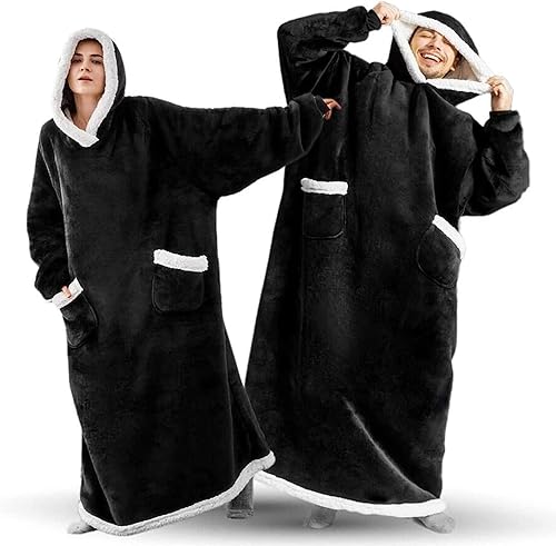 Seogva Couverture à capuche extra longue, couverture surdimensionnée pour homme et femme, couverture géante super chaude et confortable, couverture en flanelle épaisse avec manches et poche géante - Nail Gallerys