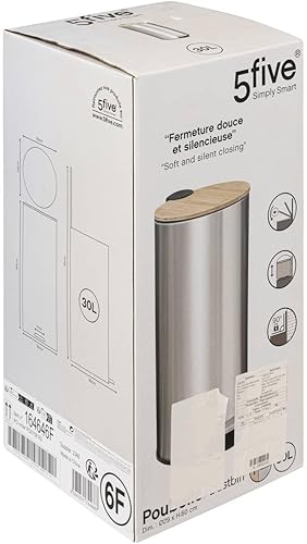 Five - Poubelle 30 Litres en Métal Inox et Couvercle en Bambou - Nail Gallerys