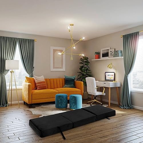 Loft 25 Lit Z simple pliable | Matelas en forme de Z pliable en velours | Pour invités de salon, chambre à coucher | Canapé-fauteuil confortable durable et léger | Pouf futon confortable (noir) - Nail Gallerys