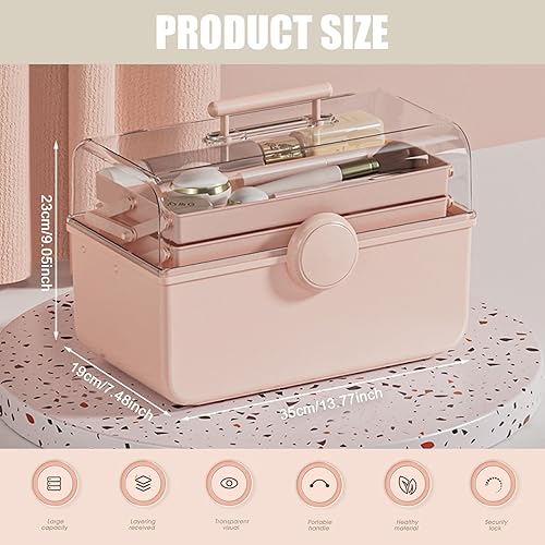 Kensbro Boîte de rangement multi-usages à 3 étagères de 35 cm, grande boîte de rangement portable, boîtes de rangement pour petites pièces, accessoires de cheveux et cosmétiques, organisateur de - Nail Gallerys