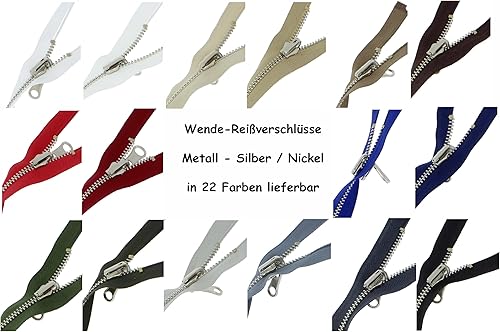 Fermeture éclair réversible en métal argenté - 5 mm - Séparable - Pour veste (blanc, 60 cm) - Nail Gallerys