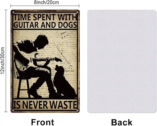 SUPERDANT Plaque Metal Vintage pour Guitare avec Chien Plaque Vintage Metal le Temps Passé Sur la Guitare et le Chien N'Est Jamais Perdu Plaque Murale Decorative de Musique Rock Deco Vintage - Nail Gallerys