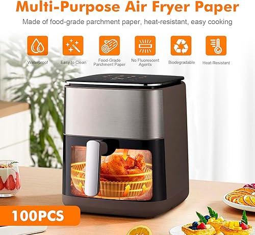 GRIFEMA Papier Cuisson Air Fryer, Papier Air Fryer Accessoires 100 Pièces 16-20cm, BPA Gratuit, Oil, Water Resistant, 2.2-4.5L, Paper Sulfurisé pour Air Frye Four Poêle - Nail Gallerys
