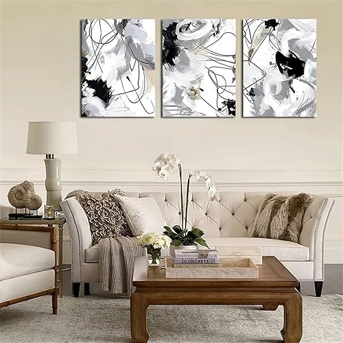 WBYZAC Art Mural sur Toile,3 Images Set-Affiche sur Toile Décoration Murale Abstraite Noir Blanc et Gris Tableau Abstrait Moderne pour Chambre Salon Couloir Chambre-60 * 80Cm (Sans Cadre) - Nail Gallerys