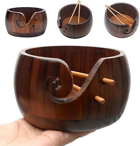 Bol à fil en bois avec crochets en bambou et support de trous, support de cadeau pour tricot, travaux manuels, pelotes de fil et écheveaux - Nail Gallerys